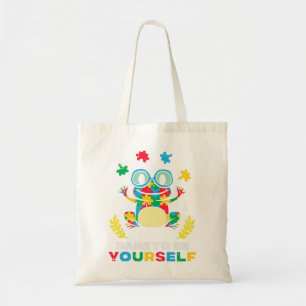 Grab this cute Puzzle Frog Dare To Be Yourself T-S Tote Bag