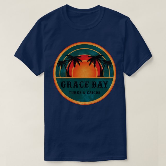 Grace Bay Turks Caicos Beach Retro Sunset T-Shirt (Design Front)