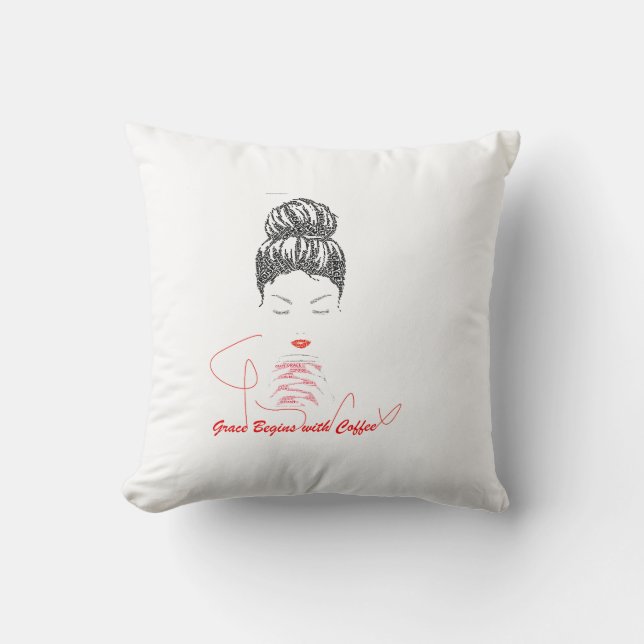Grace Begins with Coffee Typography Throw Pillow (Front)