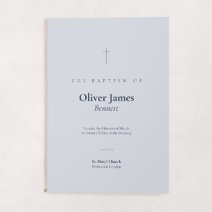 Grace Blue Minimal Cross Folded Baptism Program
