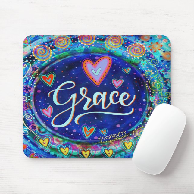 Grace Blue Modern Whimsical Inspirivity Mouse Pad (With Mouse)