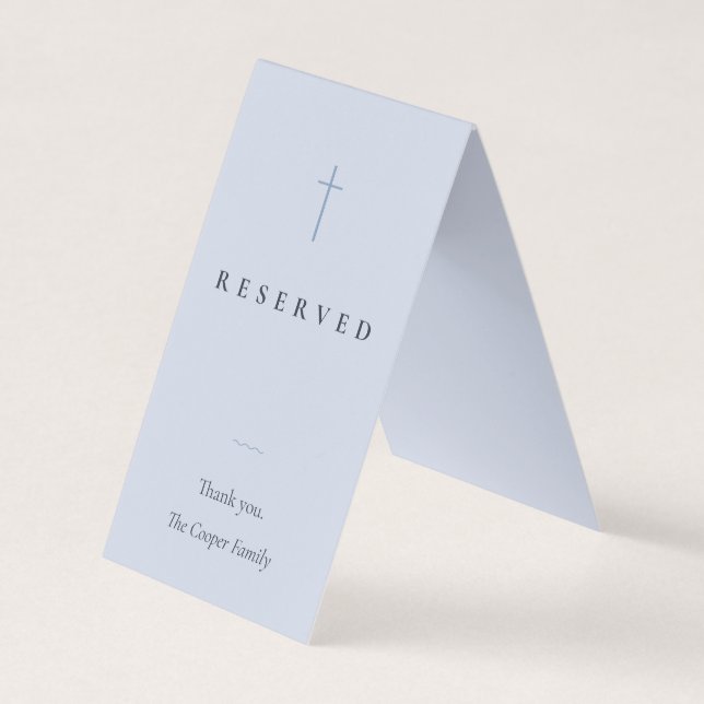 Grace Blue Religious Reserved Seating Place Card (Front)