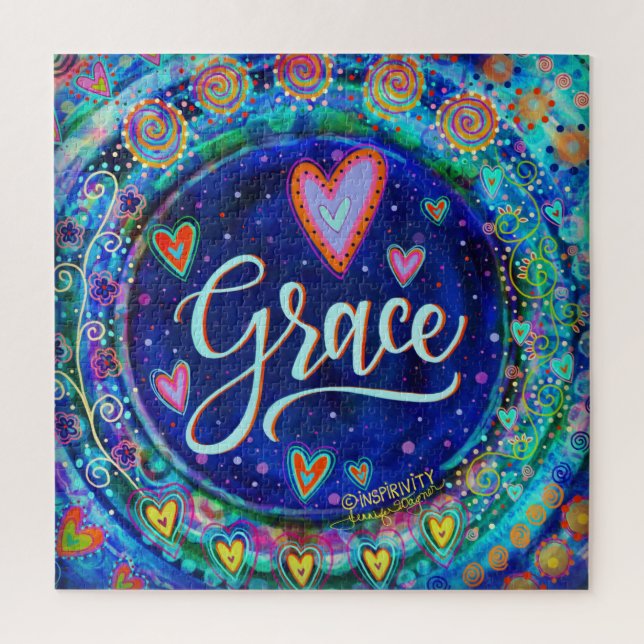 Grace Blue Whimsical Fun Inspirivity Jigsaw Puzzle (Vertical)