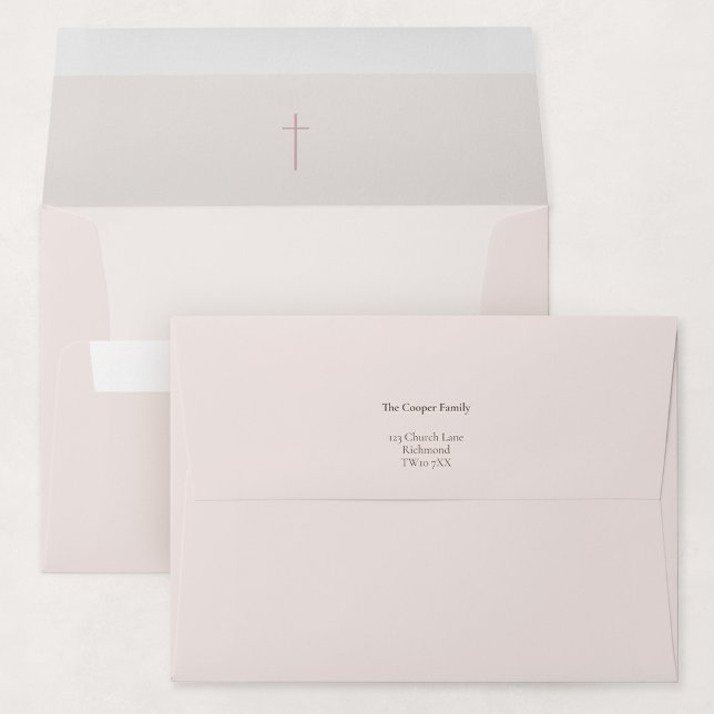 Grace Blush Religious Cross Baptism Invitation Envelope (Grace | Blush - Religious Cross Baptism Invitation Envelope)