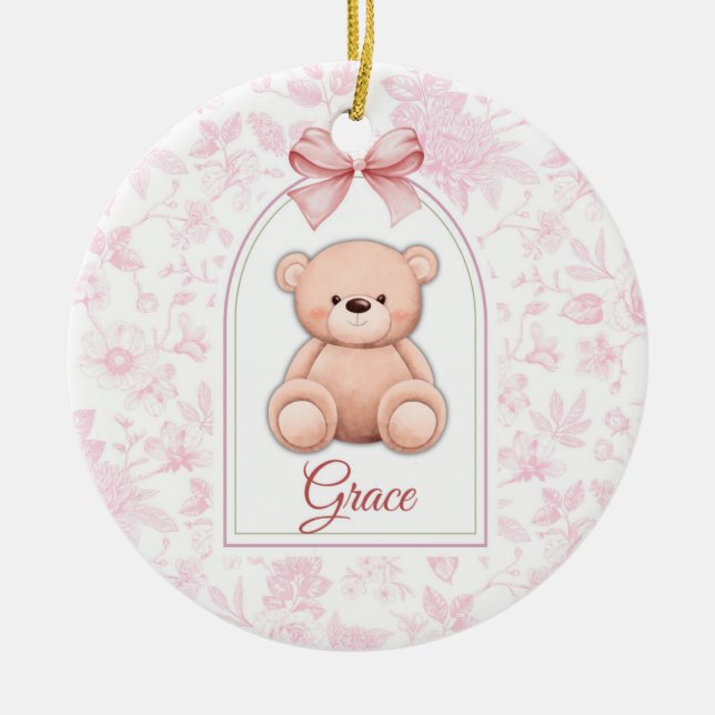 Grace | Custom Pink Teddy Bear Nursery Design  Ceramic Ornament (Front)