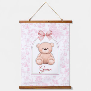 Grace   Custom Pink Teddy Bear Nursery Design  Hanging Tapestry