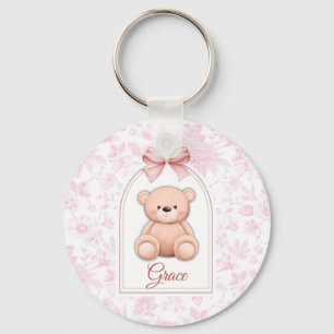 Grace   Custom Pink Teddy Bear Nursery Design  Keychain
