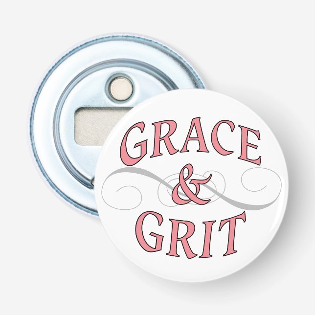 Grace & Grit in Pink and Grey Bottle Opener (Front)