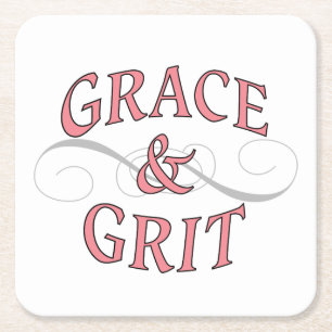 Grace & Grit in Pink and Grey Square Paper Coaster