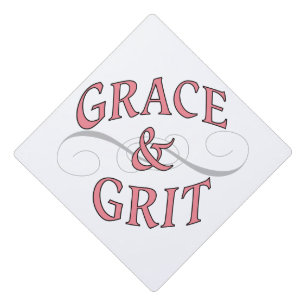 Grace & Grit Words in Pink & Grey Graduation Cap Topper