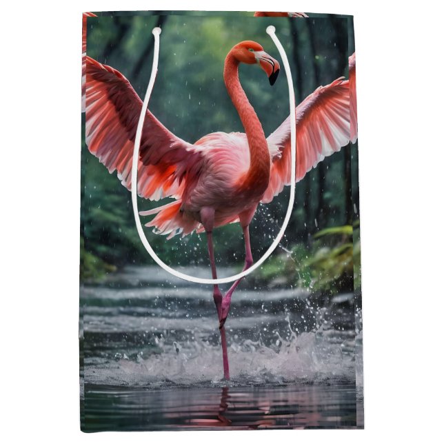 Grace in Flight: The Pink Flamingos Riverdance Medium Gift Bag (Front)