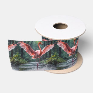 Grace in Flight: The Pink Flamingos Riverdance Satin Ribbon