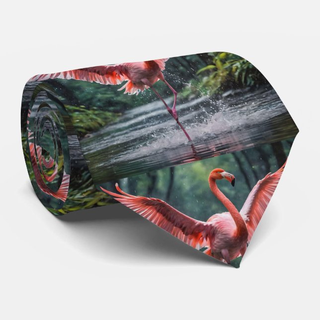 Grace in Flight: The Pink Flamingos Riverdance Tie (Rolled)