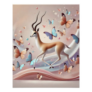 Grace in Motion Gazelle and Butterflies Fantasy Poster