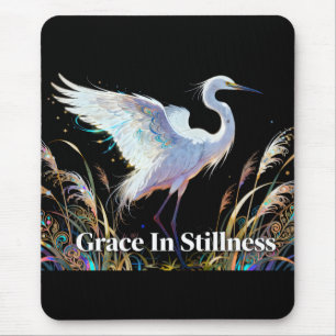 "Grace In Stillness" Fantasy Egret Mouse Pad