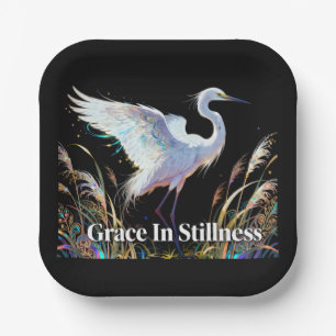 "Grace In Stillness" Fantasy Egret Paper Plate