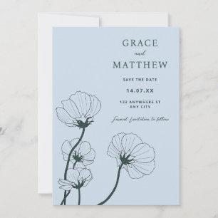 GRACE Modern Botanical Blue Wedding Invitation