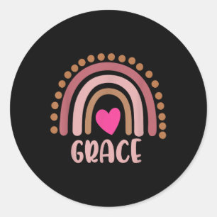 Grace Name Cute Personalized Heart Love Rainbow Classic Round Sticker