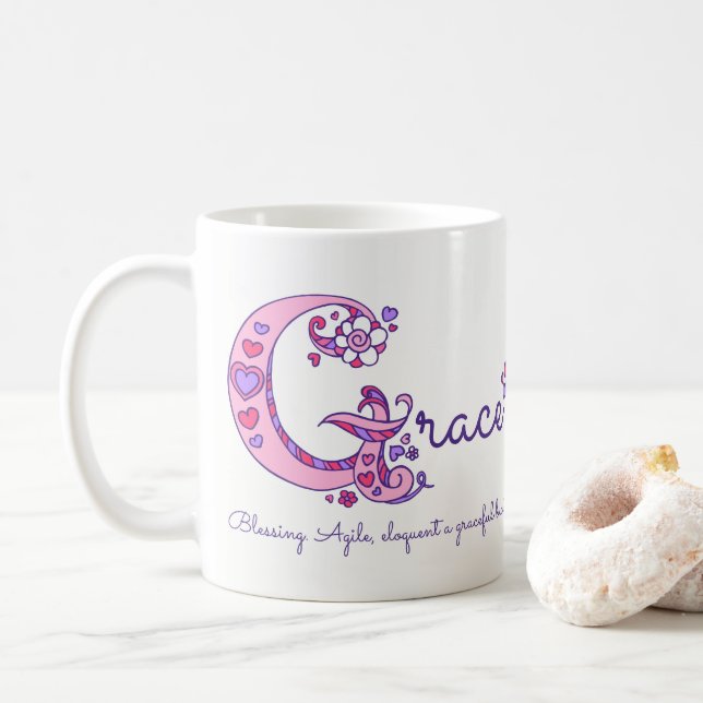 Grace name meaning decorative G monogram mug (With Donut)