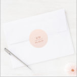 Grace Peach Modern Wedding Classic Round Sticker<br><div class="desc">Modern wedding stickers featuring a simple and minimal geometric design with your two initial monogram and your wedding date with a small horizontal line in between.  The colour palette may be changed in the design editing tool.</div>