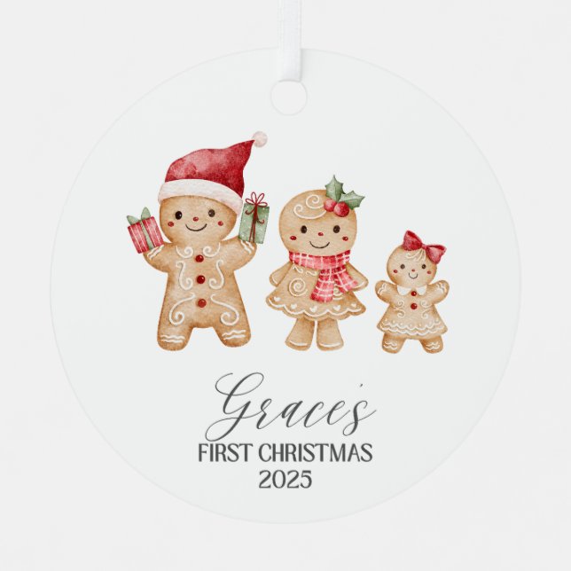 Grace Personalized Baby's First Christmas Metal Ornament (Front)