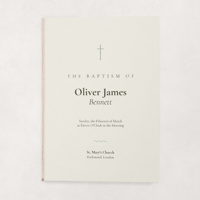 Grace Sage Minimal Cross Folded Baptism Program (Grace | Sage - Folded Baptism Order of Service (String embellishment not included))