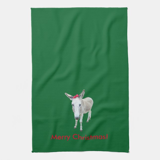 Grace the Donkey with a Red Bow Kitchen Towel (Vertical)