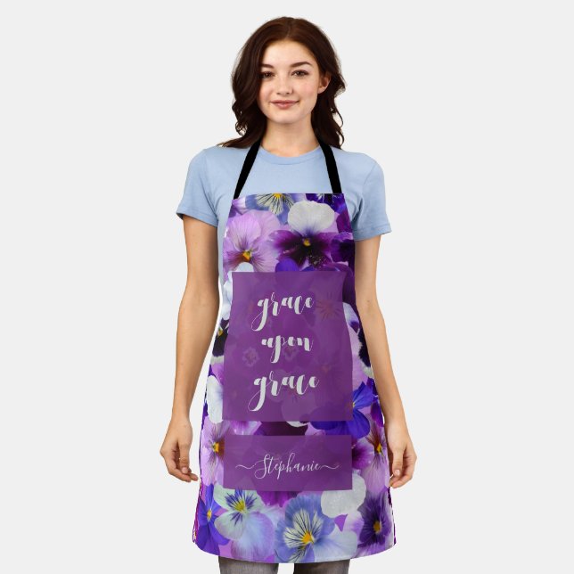 Grace Upon Grace Bible Verse Purple Flower Apron (Worn)