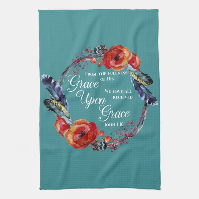 Grace Upon Grace  John 1:16 Scripture Kitchen Towel (Vertical)