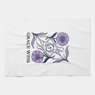 Grace Wins Floral Christian Vintage Engraving Tee_ Kitchen Towel
