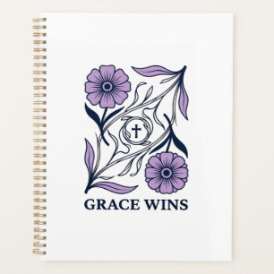 Grace Wins Floral Christian Vintage Engraving Tee_ Planner