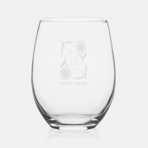 Grace Wins Floral Christian Vintage Engraving Tee_ Stemless Wine Glass