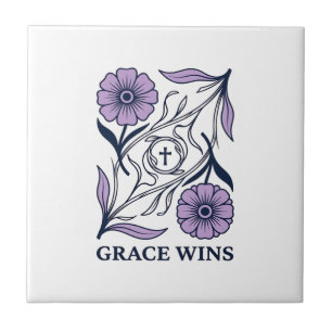 Grace Wins Floral Christian Vintage Engraving Tee_ Tile