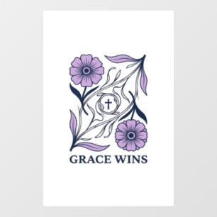 Grace Wins Floral Christian Vintage Engraving Tee_ Window Cling