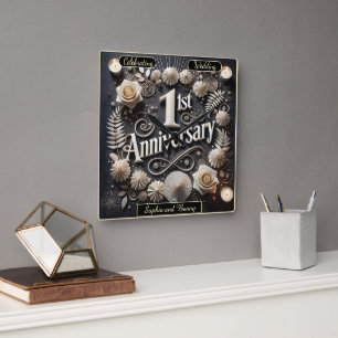 Graceful 1st Anniversary Paper Wreath Square Wall Clock