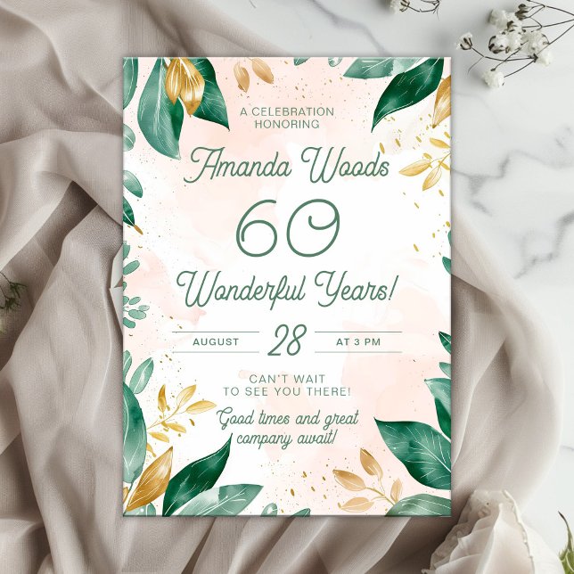 Graceful 60th birthday Verdant Jubilee Celebration Invitation (Creator Uploaded)