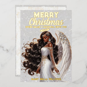 Graceful African American Angel Goddess Spiritual Foil Holiday Card