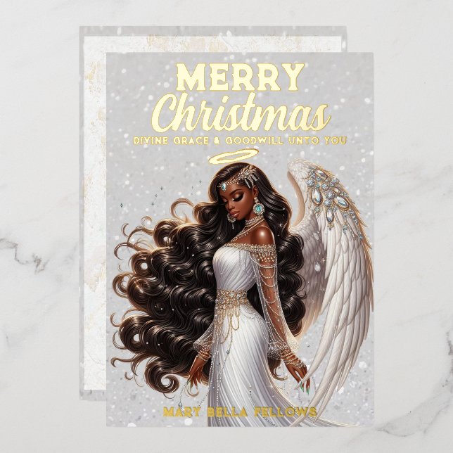 Graceful African American Angel Goddess Spiritual Foil Holiday Card (Front/Back)