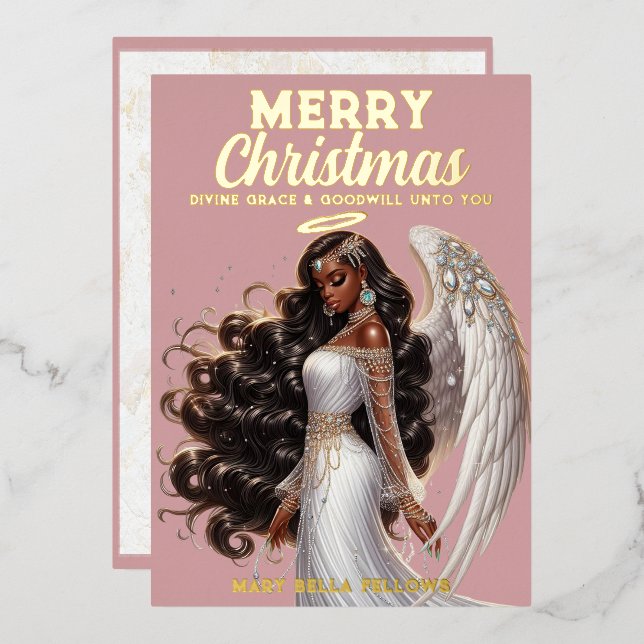 Graceful African American Angel Goddess Spiritual Foil Holiday Card (Front/Back)