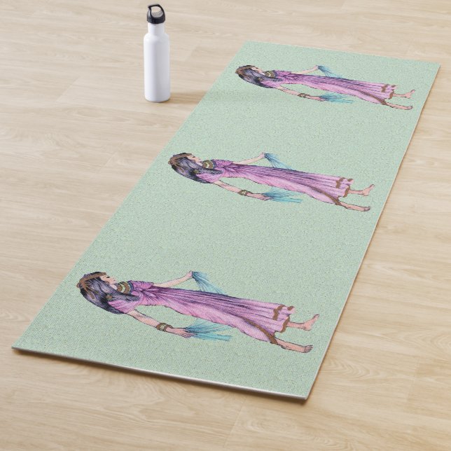 Graceful Ancient Egyptian Woman Purple Dress Green Yoga Mat (In Situ)