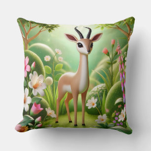 Graceful Antelope Amid Blooming Flora Throw Pillow