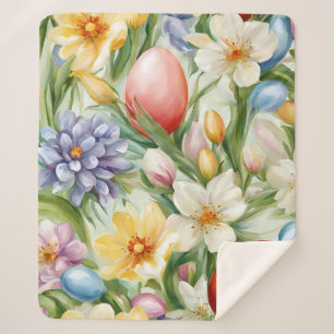 Graceful Apple Blossom, Tulips and Easter Eggs Sherpa Blanket
