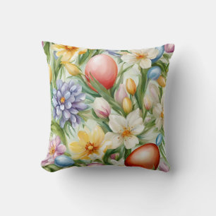 Graceful Apple Blossom, Tulips and Easter Eggs Throw Pillow