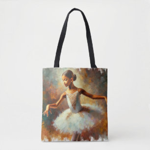 Graceful Ascent: Young Black Ballerina Tote Bag