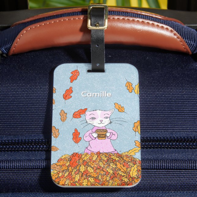 Graceful Autumn Cat with Leaves Luggage Tag (Front Insitu 2)