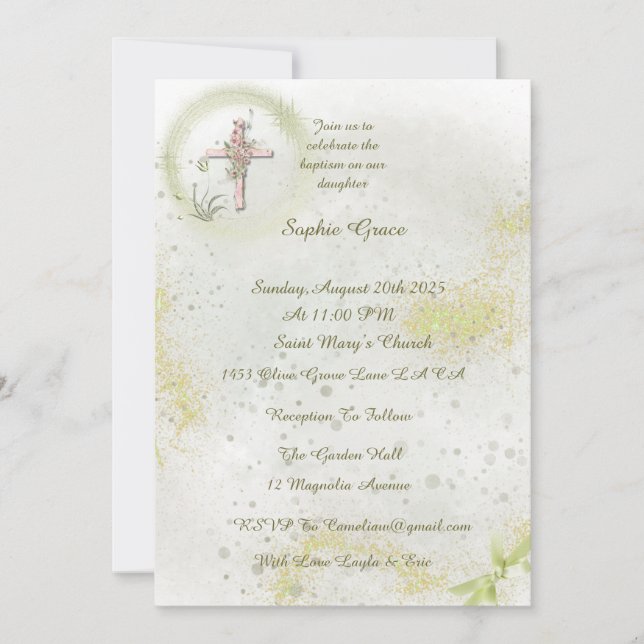 Graceful avec Soft green baptism invitation (Devant)