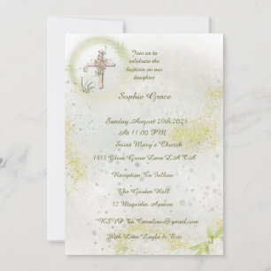 Graceful avec Soft green baptism invitation