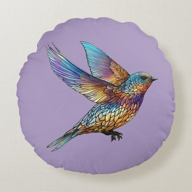 "Graceful Aviator" Multi-coloured Swift Bird Round Pillow (Front)