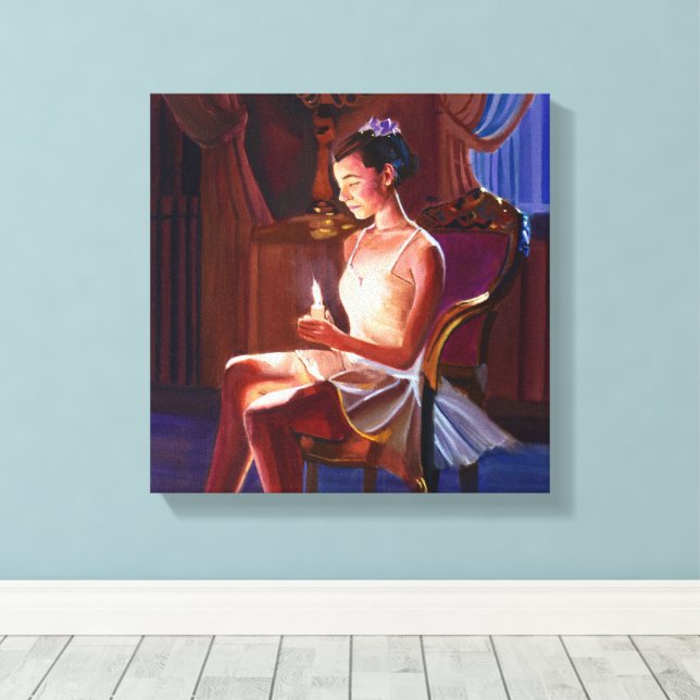 Graceful Ballet Dancer by Candlelight Canvas Print (Insitu(Wood Floor))