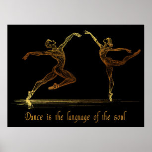 Graceful Ballet Dancers in elegant golden Line Art Poster